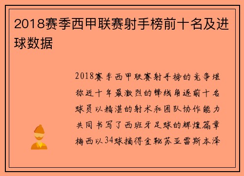 2018赛季西甲联赛射手榜前十名及进球数据